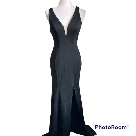 Black Open Back Strap Long Formal Prom Dress - Picture 3 of 4